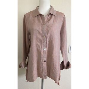 Monika Turtle Studio Women S 100% Linen Tunic Top Button Shark‎ Bit Hem Made USA